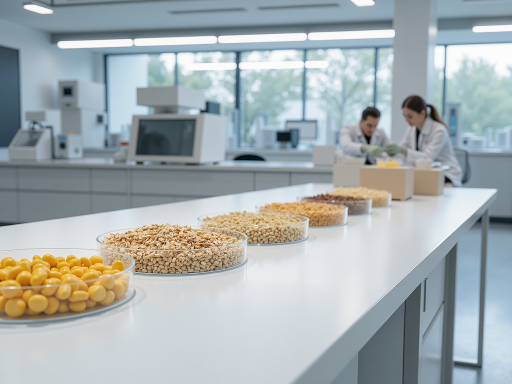 Modern laboratory facility with scientists working on health product development, showing professional equipment and clean environment